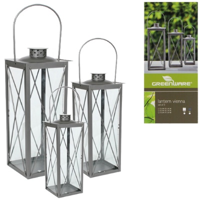 Set of three vienna style lanterns in grey metal and glass finish